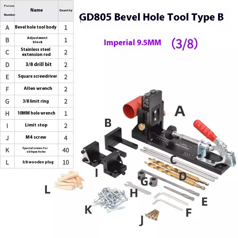 TEBAK W-148 Hinge Hole Opening Tool Woodworking Board Connector Oblique Hole Punching Locator