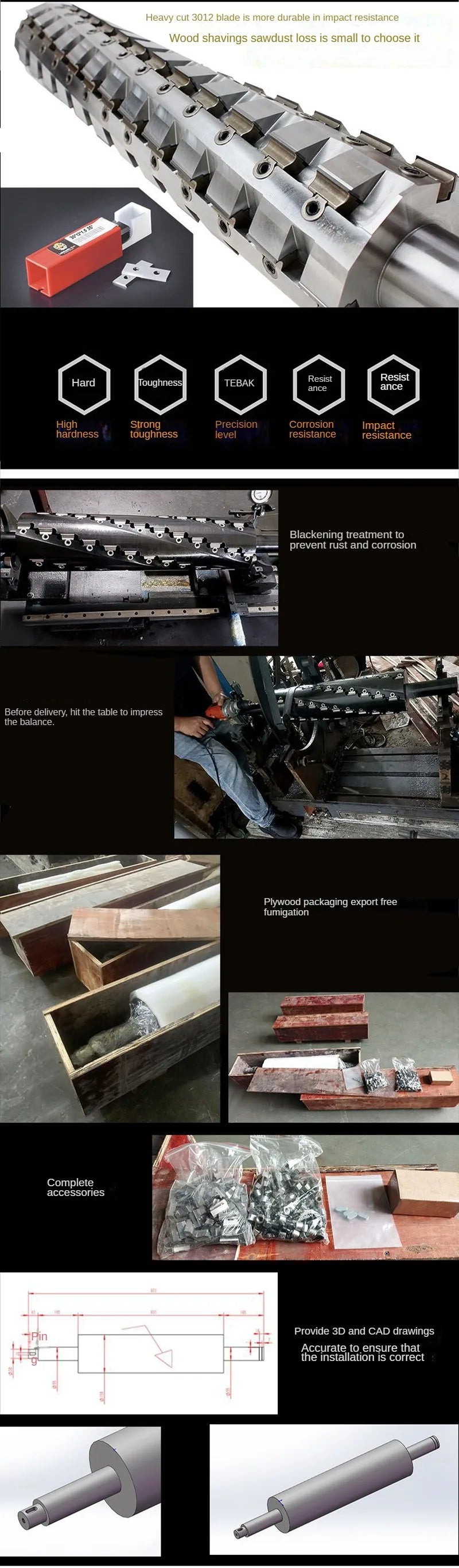 TEBAK Multi Specification Woodworking Tools Spiral Screw Cutter Head Helical Planer Heavy Cutting Shaft