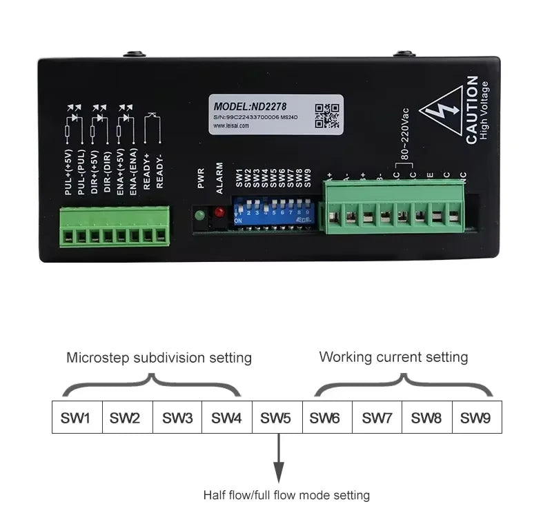 TEBAK ND2278 Motor Driver 80-220VAC 7.8A Micro-Step Drive CNC Router Adapted to NEMA 34 NEMA 23 2-Phase Stepper Motor