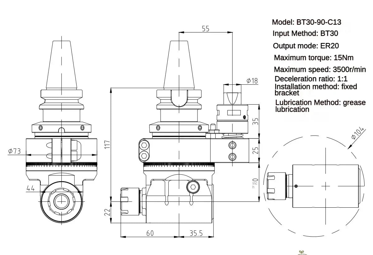 TEBAK CNC Machining Center BT30-90 Degree Angle Head Side Milling Cutter Handle AGER25/32/40 Right Cyclmotion