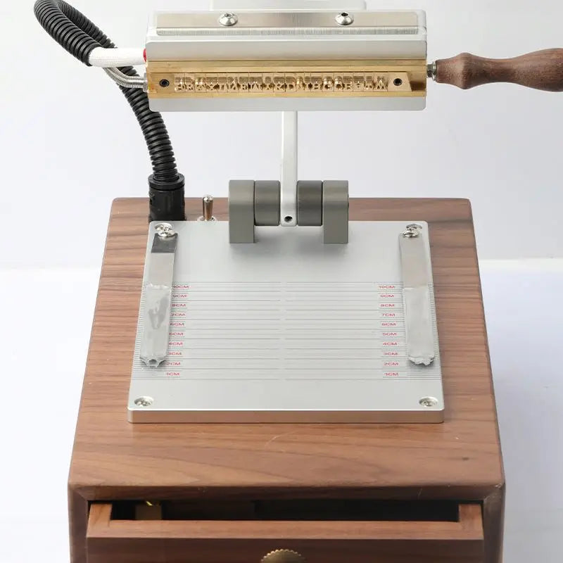 TEBAK Automatic Clothing Leather Tags Label Embossing Cutting Machine Hot Press Leather Stamping Machine