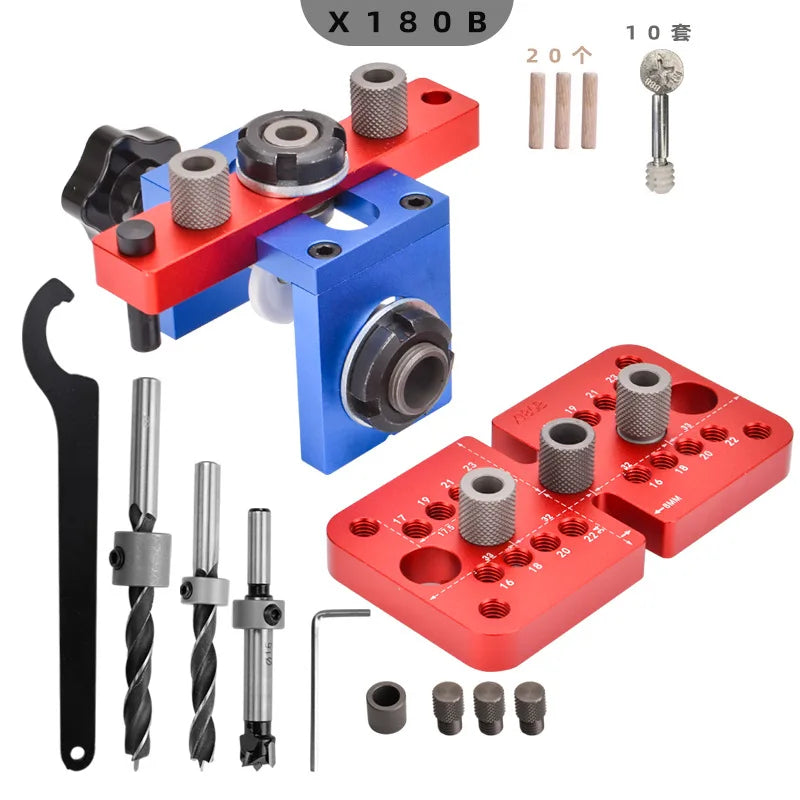 TEBAK W-146 Wood Joints Precision Laser Marking Scale 3 in 1 Doweling Jig Adjustable Pocket Hole Jig Drilling Guide Locator