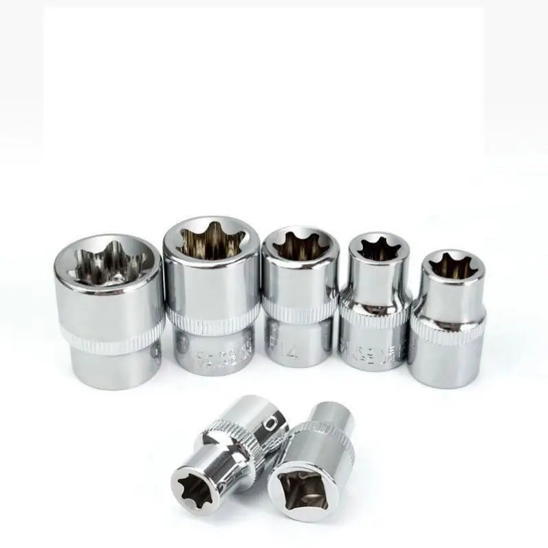 TEBAK Crv Material 14pcs/set E Torx Star Female Bit Sockets Set 1/2" 3/8" 1/4" Drive E4 - E24 Repair Tools Hand Tool Set Sleeve
