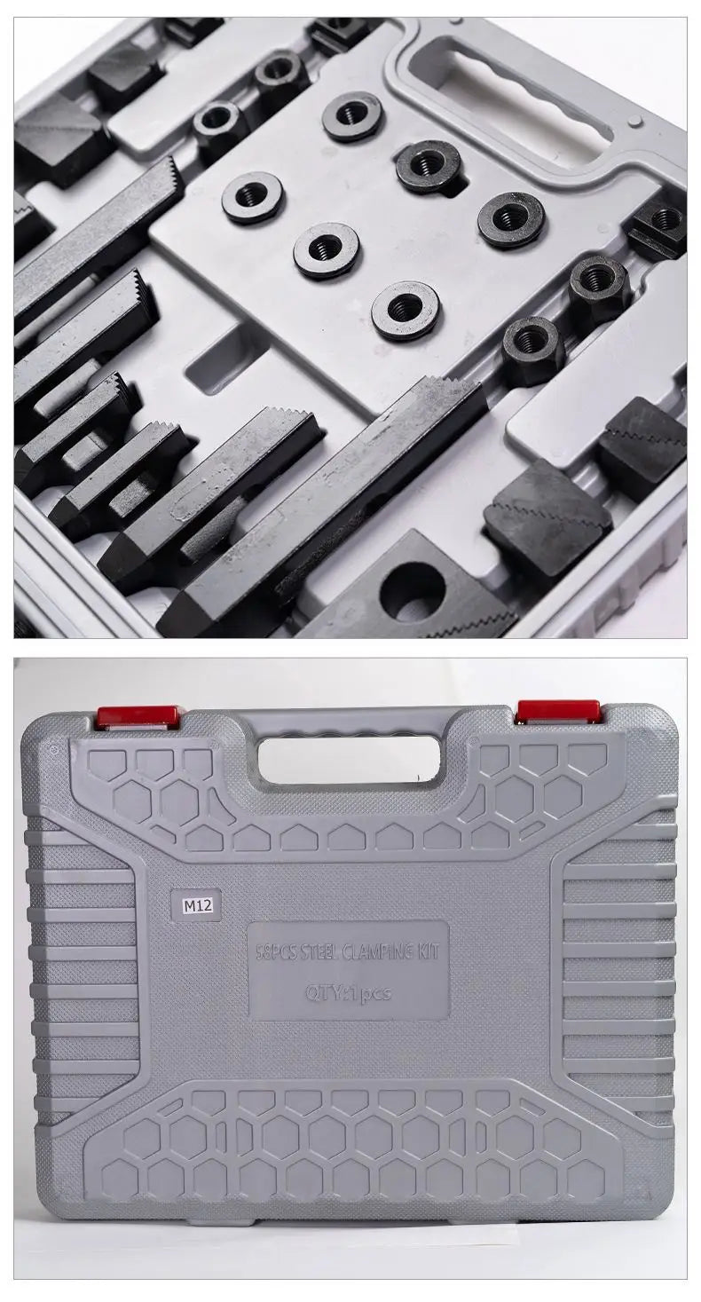 Machine Tool Accessories 58pcs Steel Clamping Kit M8 M10 M12 M14 M16 M18 M20 T Nut Clamping Kit Plastic Box Provided 1set