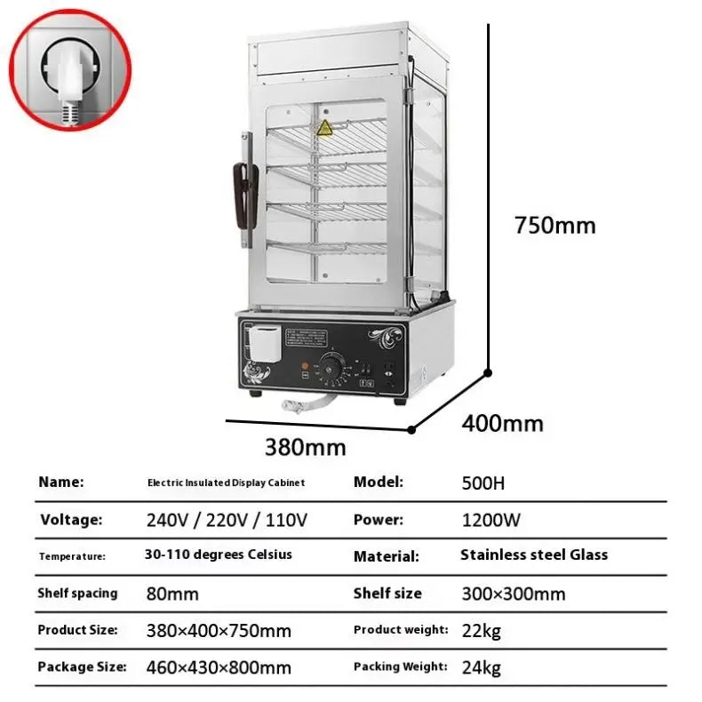 TEBAK Commercial Aluminium Tray Dim Sum Hotel Restaurant Electric Food Display Warmer Steamer Industrial Steamer Cabinet