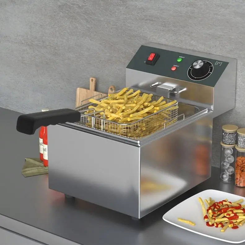 TEBAK High Quality Electric Deep Fryer Multifunctional Commercial Fryer Rapid Heating up Fryer Machine with Basket & Lid & Timer