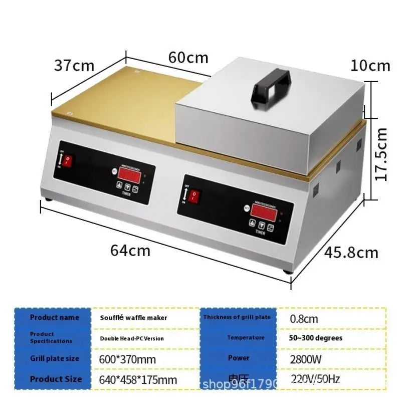Stainless Steel Souffle Grill Maker Commercial Double Groups Souffle Machine Digital Souffle Pancake Maker for Snack Bar