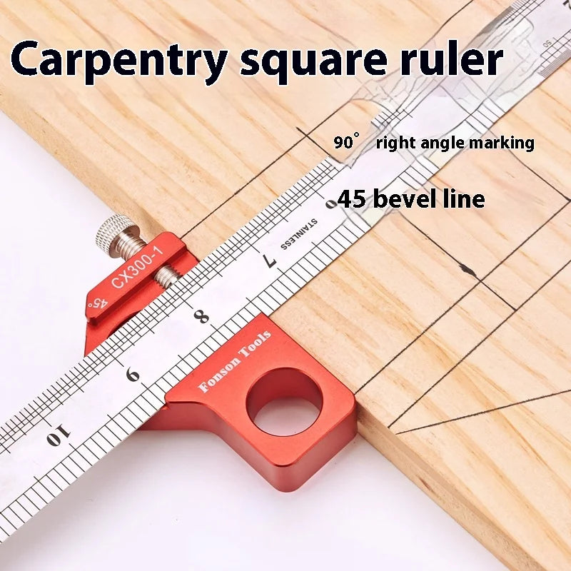 TEBAK W-63 Woodworking Scratching Tool Set with Magnet SS Ruler 45 Degrees 60 Degrees 90 Degrees
