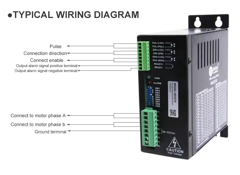 TEBAK ND2278 Motor Driver 80-220VAC 7.8A Micro-Step Drive CNC Router Adapted to NEMA 34 NEMA 23 2-Phase Stepper Motor