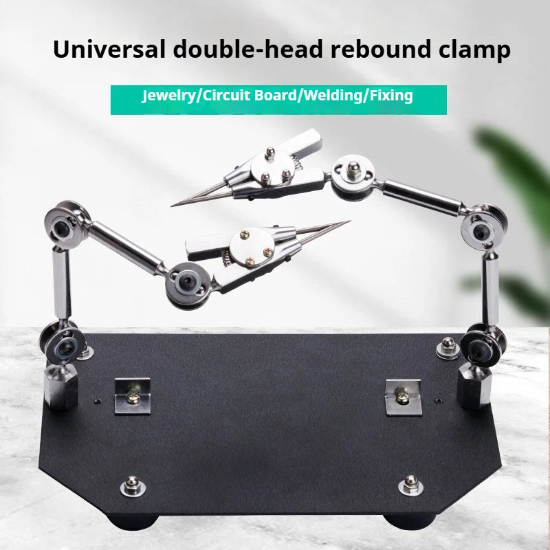 TEBAK Three-Hand Jewelry Welding Holder Fixture Precision Soldering Iron Clamp for 2 Head Welding Stable Adjustable Bench Tool