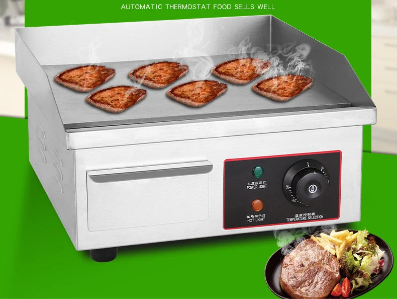 TEBAK Commercial Mini Electric Griddle 14" 1700W Countertop Flat Top Griddle Stainless Steel Teppanyaki Grill Iron Cooking Plate