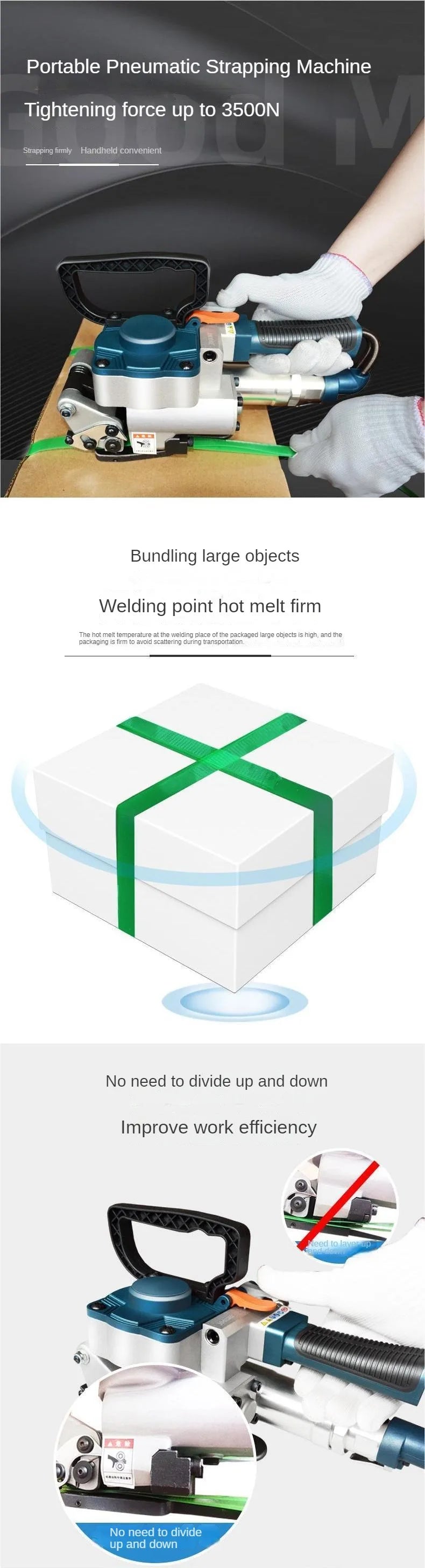 TEBAK B19 PET PP Pneumatic Strapping Machine Hand Packing Tools for Width 1/2"-1" Strap Baler Commodity and Strapping Equipment