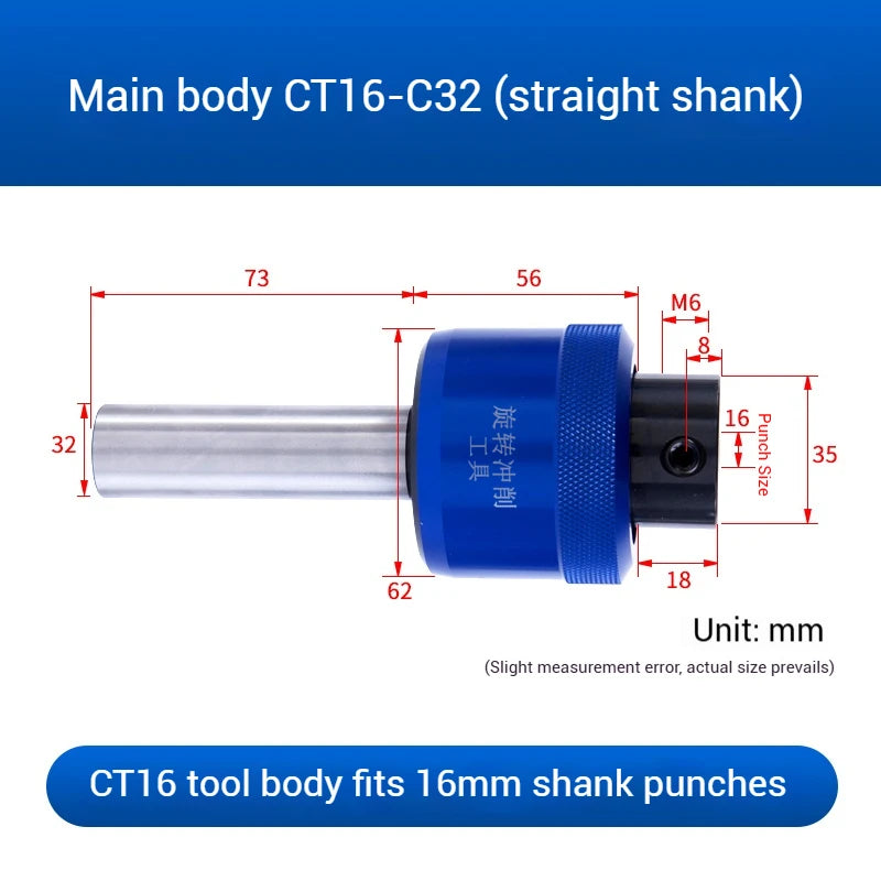 Straight Shank 8.0mm Hexagonal Squareal CT08 CT16 Rotary Broach Punch Holder British System C16/C20/C22/C25/C32 for Lathe