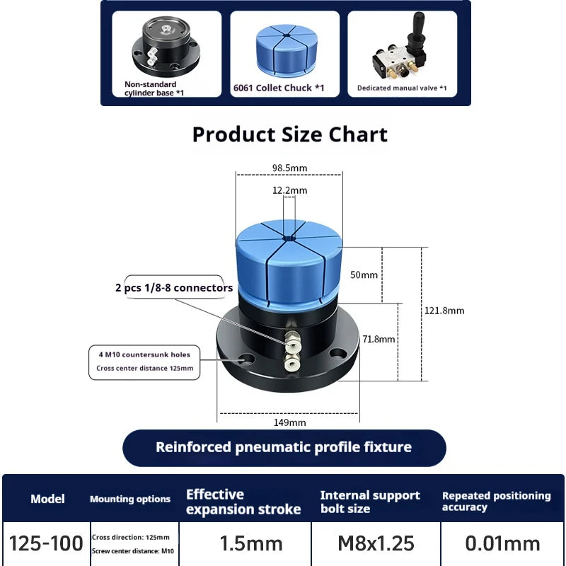 ID OD Pneumatic Workingholding Clamps Workpiece Clamping Fixtures Clamp Any Shape Hold On External Internal Form For Machining