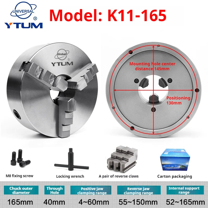 K11-165 165MM 3 Three Jaw Self-Centering Chuck Lathe Chuck Manual Scroll Chuck Manual Type Accessories