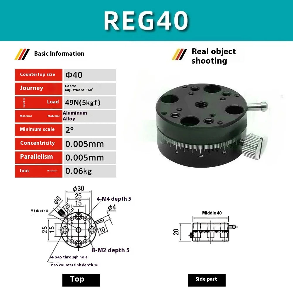 REG25 40 60 R-Axis Rotary Micro-Adjustment Stage High-Precision Knob-Feed Positioning Platform for Optical Alignment Model