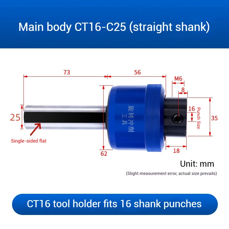 Straight Shank 8.0mm Hexagonal Squareal CT08 CT16 Rotary Broach Punch Holder British System C16/C20/C22/C25/C32 for Lathe