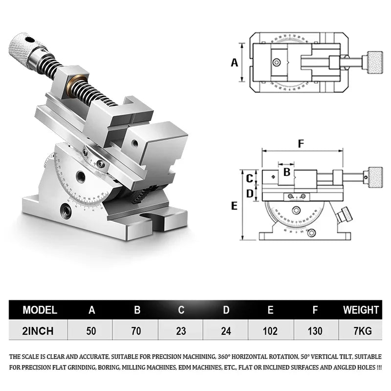 Universal Flat Jaw Precision Vise, Rotating vise,size 2 to 3 inches, 360° Rotation Adjustable angle, Vertical tilt up to 50°