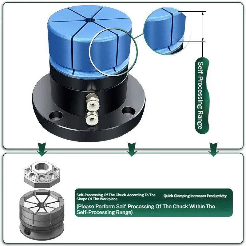 ID OD Pneumatic Workingholding Clamps Workpiece Clamping Fixtures Clamp Any Shape Hold On External Internal Form For Machining