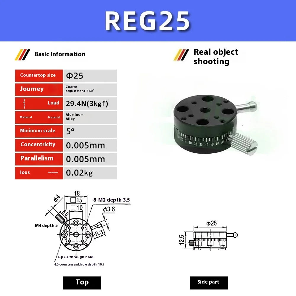 REG25 40 60 R-Axis Rotary Micro-Adjustment Stage High-Precision Knob-Feed Positioning Platform for Optical Alignment Model