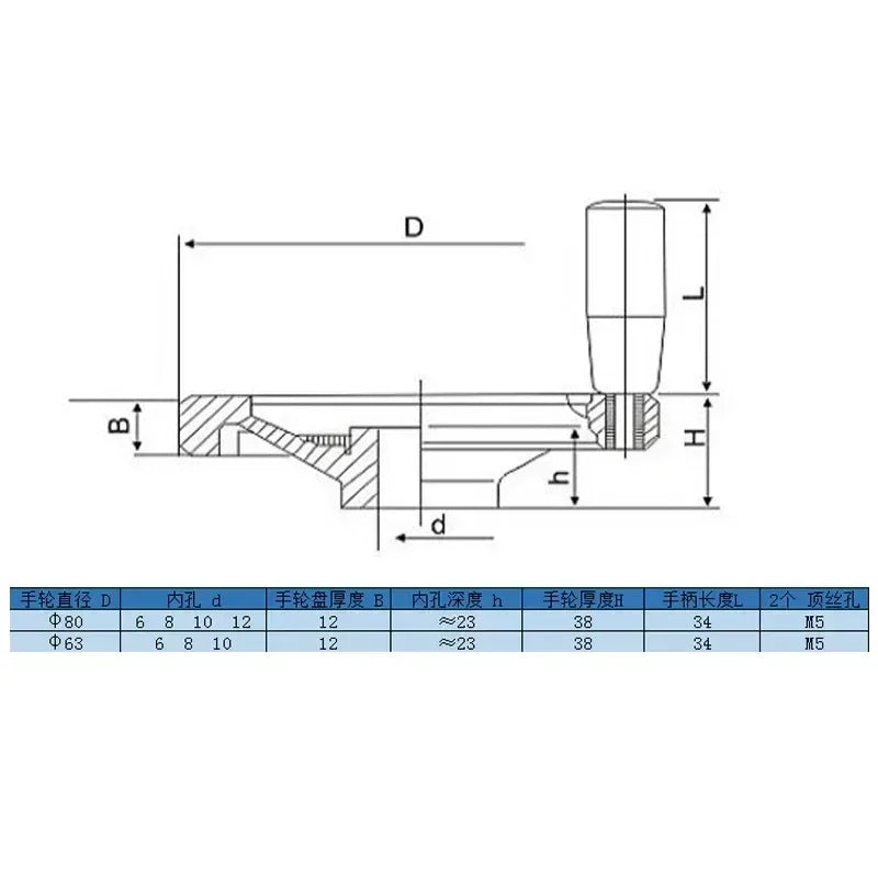 CNC 3D Printer Spoked Handwheel 63mm 80mm Black Aluminum Alloy Handwheel Back Corrugated Milling Machine Lathe