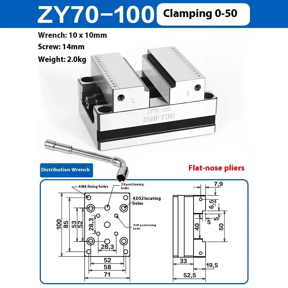 Precision ZY60-80 Four Axis Five Axis Turntable Fixture Self Centering CNC Vise CNC Machining Center Concentric Flat Nose Pliers