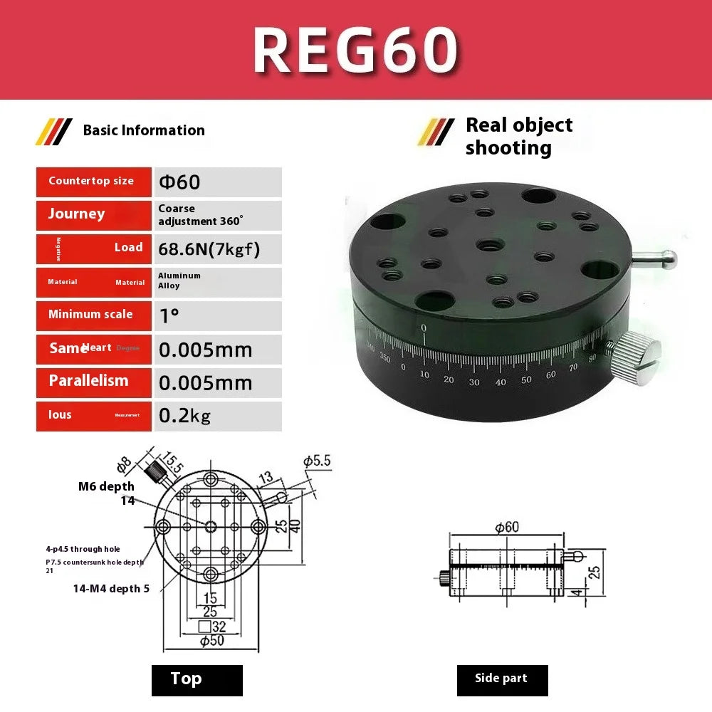 REG25 40 60 R-Axis Rotary Micro-Adjustment Stage High-Precision Knob-Feed Positioning Platform for Optical Alignment Model
