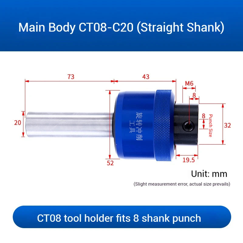 Straight Shank 8.0mm Hexagonal Squareal CT08 CT16 Rotary Broach Punch Holder British System C16/C20/C22/C25/C32 for Lathe