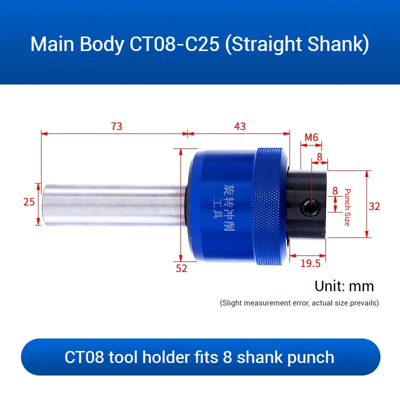 Straight Shank 8.0mm Hexagonal Squareal CT08 CT16 Rotary Broach Punch Holder British System C16/C20/C22/C25/C32 for Lathe