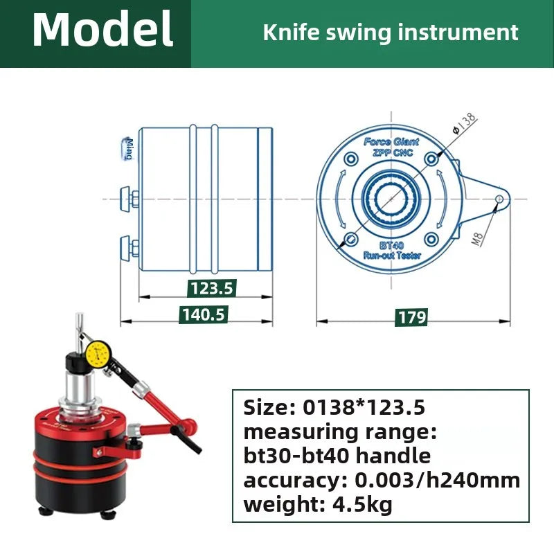 CNC knife swing measuring instrument BT30 BT40 Tool Runout Tester Spindle Runout Measuring Instrument Holder Concentricity Gauge