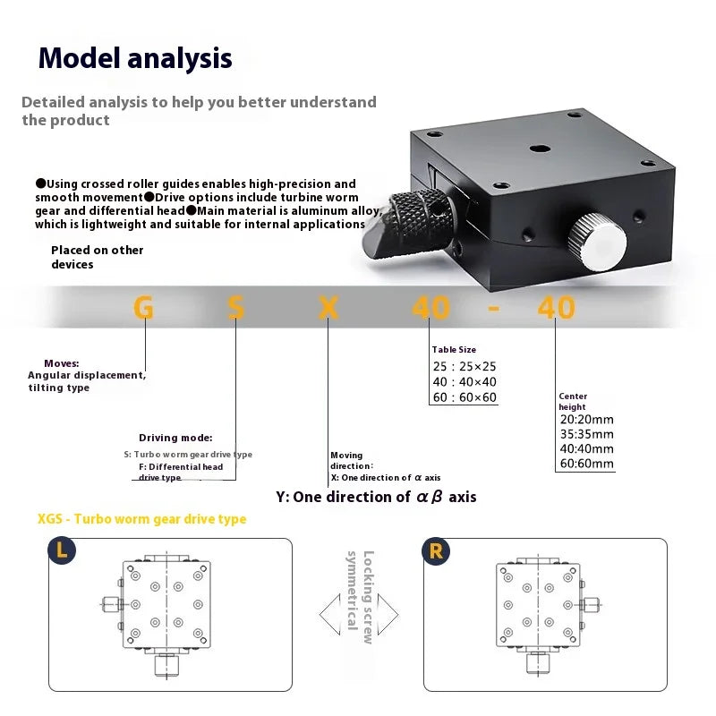 GFG40 GFWG40 X Axis XY Axis 40mm Sliding Table Manual Radian Angle Table Goniometer Swing Table Measurement Displacement Radian