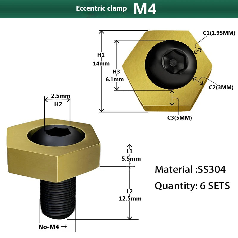 6 Pcs Hexagonal Eccentric Fixture Clamps Stainless Steel Anchor Clamping with Nut for Workholding Thread M4 M5 M6 M8 M10 M12 M16