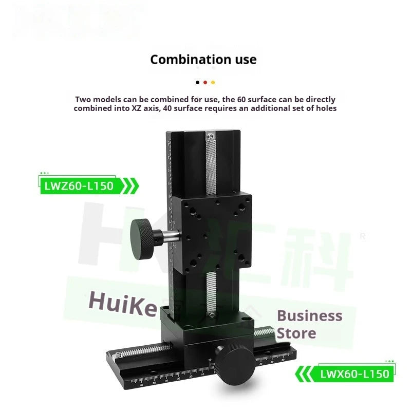 LWZ60 L=100-500mm Z Axis Dovetail Groove Linear Long Stroke Fine-Tuning Sliding Table Manual Displacement Trimming Platform