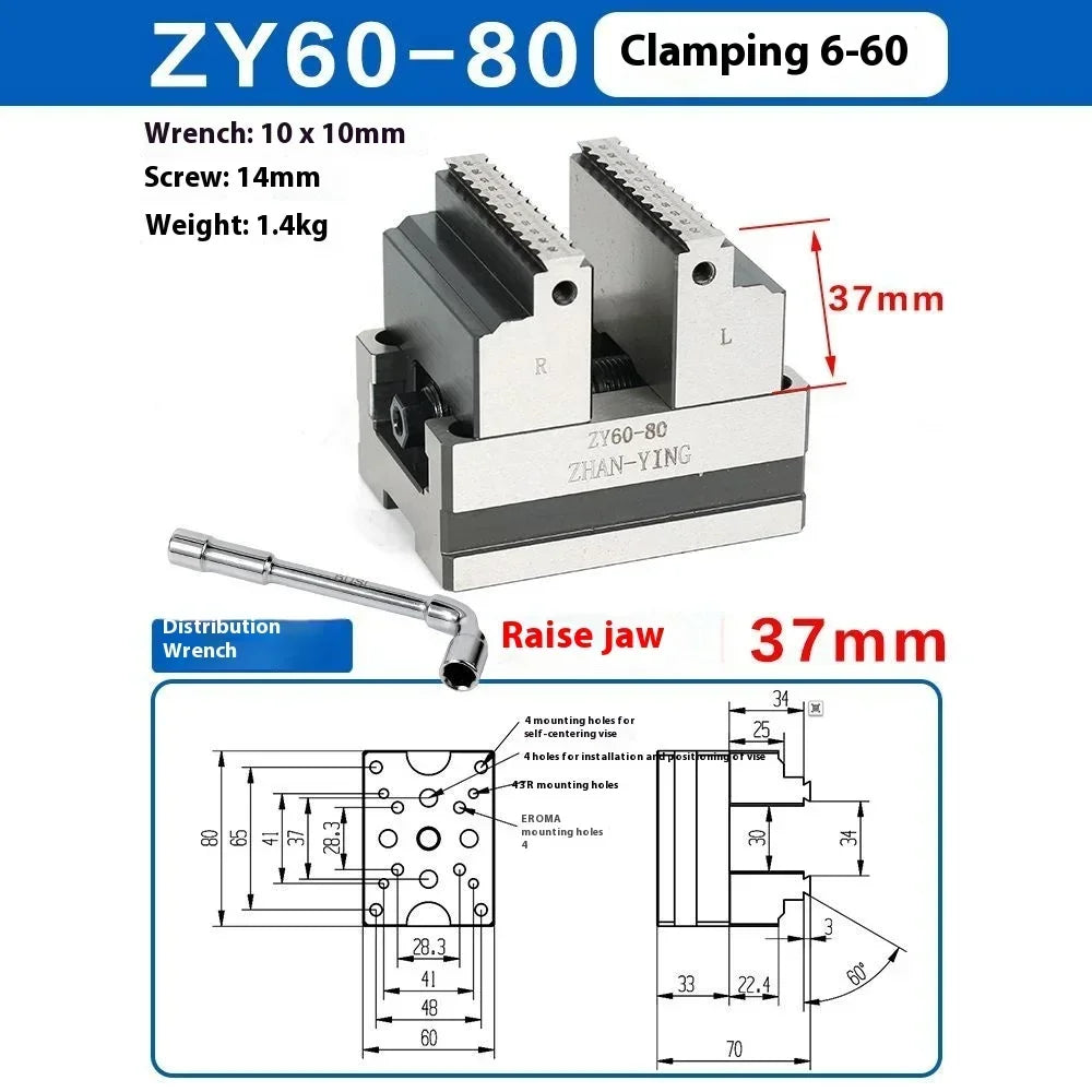 Precision ZY60-80 Four Axis Five Axis Turntable Fixture Self Centering CNC Vise CNC Machining Center Concentric Flat Nose Pliers