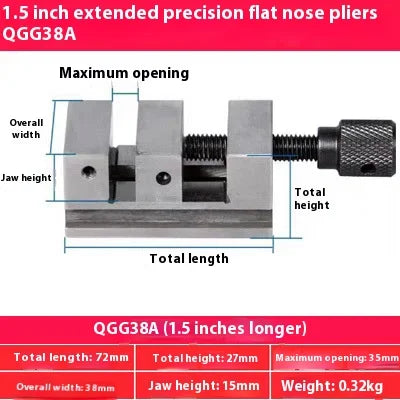 CNC Micro Precision Flat Pliers QGG33A 38A Mini Small Cross V-mouth Pliers V-groove Quality Tool Steel Lengthened Opening 35MM