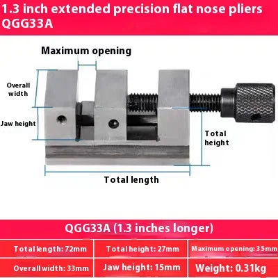 CNC Micro Precision Flat Pliers QGG33A 38A Mini Small Cross V-mouth Pliers V-groove Quality Tool Steel Lengthened Opening 35MM
