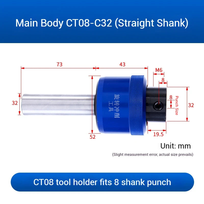 Straight Shank 8.0mm Hexagonal Squareal CT08 CT16 Rotary Broach Punch Holder British System C16/C20/C22/C25/C32 for Lathe