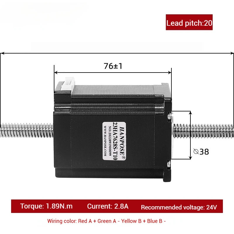 57 Through-type Trapezoidal Screw Drive Stepper Motor T10 Linear Screw Extension Linear Motor Length 76MM