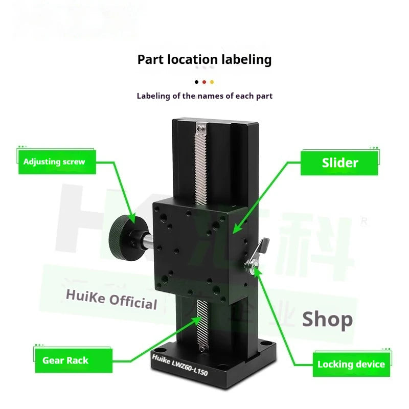 LWZ60 L=100-500mm Z Axis Dovetail Groove Linear Long Stroke Fine-Tuning Sliding Table Manual Displacement Trimming Platform