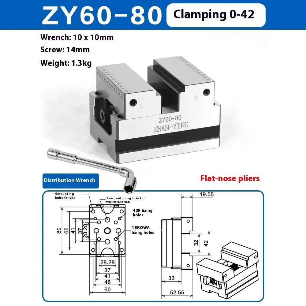 Precision ZY60-80 Four Axis Five Axis Turntable Fixture Self Centering CNC Vise CNC Machining Center Concentric Flat Nose Pliers