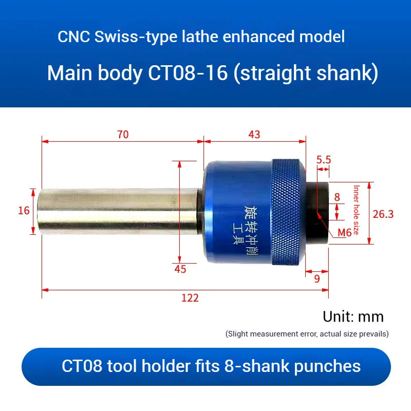 Straight Shank 8.0mm Hexagonal Squareal CT08 CT16 Rotary Broach Punch Holder British System C16/C20/C22/C25/C32 for Lathe