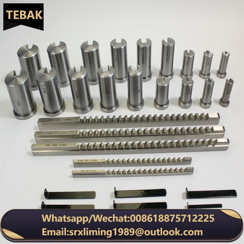 TEBAK Inch Size HSS Keyway Broach Set 18pcs 4 Broaches 9 Collared Bushings 5 Shims Inch Industrial Tools for Lathe
