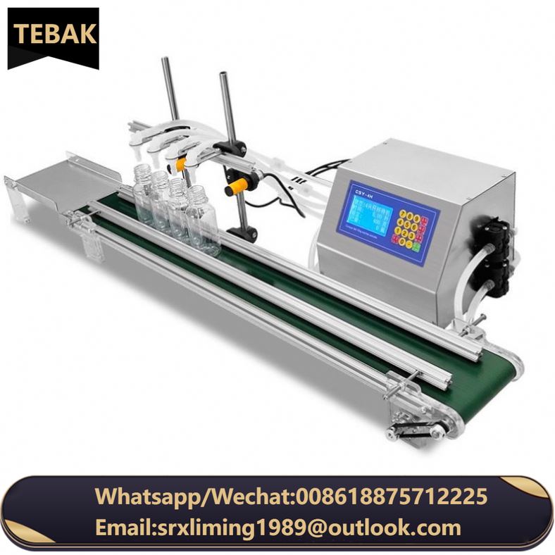 TEBAK Conveyor Beverage Filler 4Head Semi-automatic Desktop Pet Plastic Glass Bottle Sauce Juice Liquid Electric Filling Machine
