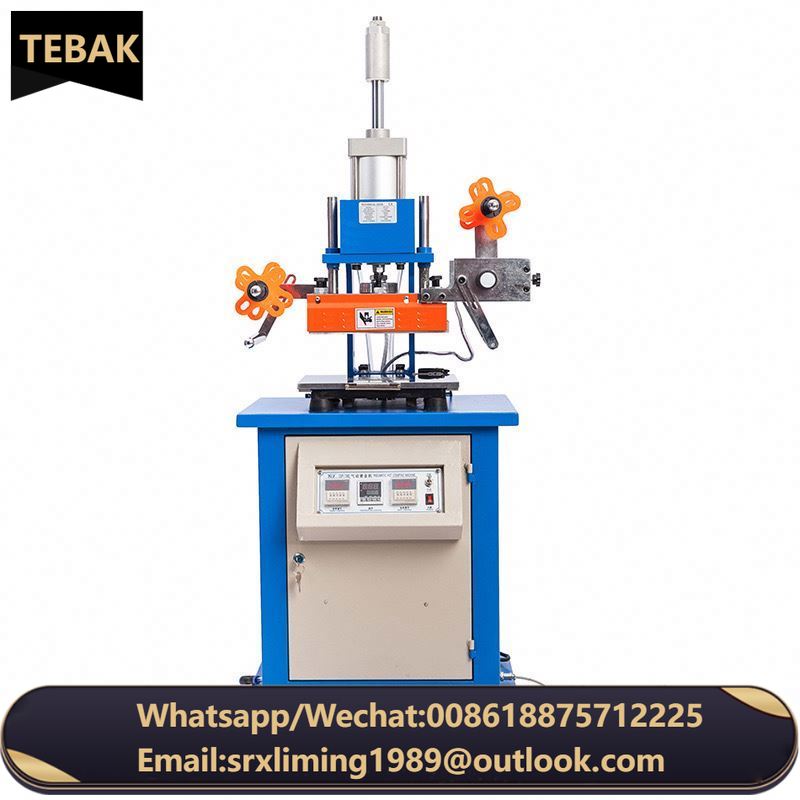 TK-22 Pneumatic Leather Logo Embossed Semi-Auto Plate Hot Stamping Machine for Fabric Labels Silk Ribbon  Satin Leather Taffeta