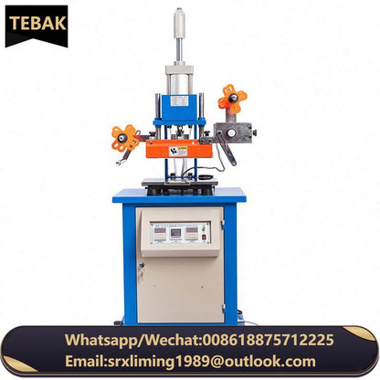 TK-22 Pneumatic Leather Logo Embossed Semi-Auto Plate Hot Stamping Machine for Fabric Labels Silk Ribbon  Satin Leather Taffeta