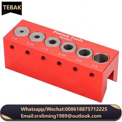 TEBAK W-126 Carpenter Portable Drilling Guide 6 Hardened Drill Guides Vertical Pocket Hole Jig Dowel Positioner Locator