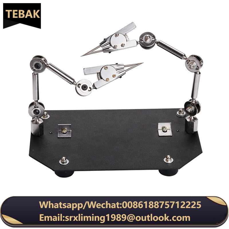 TEBAK Three-Hand Jewelry Welding Holder Fixture Precision Soldering Iron Clamp for 2 Head Welding Stable Adjustable Bench Tool