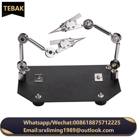 TEBAK Three-Hand Jewelry Welding Holder Fixture Precision Soldering Iron Clamp for 2 Head Welding Stable Adjustable Bench Tool
