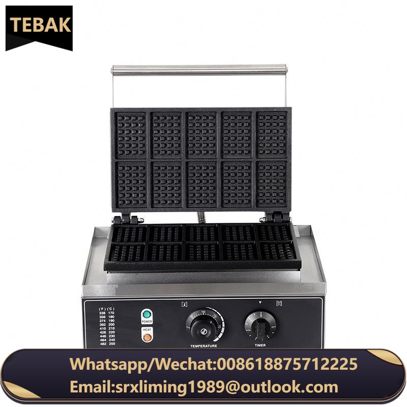Factory Wholesale Commercial Rectangle Waffle Baker 10pcs Nonstick Electric Belgian Waffle Maker Machine Snack Machine