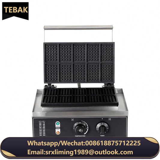 Factory Wholesale Commercial Rectangle Waffle Baker 10pcs Nonstick Electric Belgian Waffle Maker Machine Snack Machine